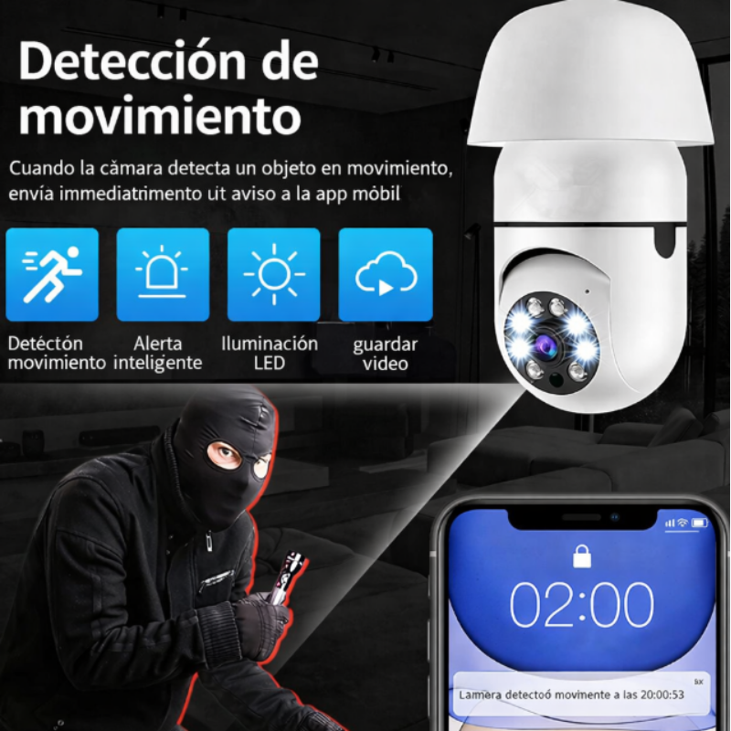 Cámara Smart HD 360° Tipo Ampolleta WiFi