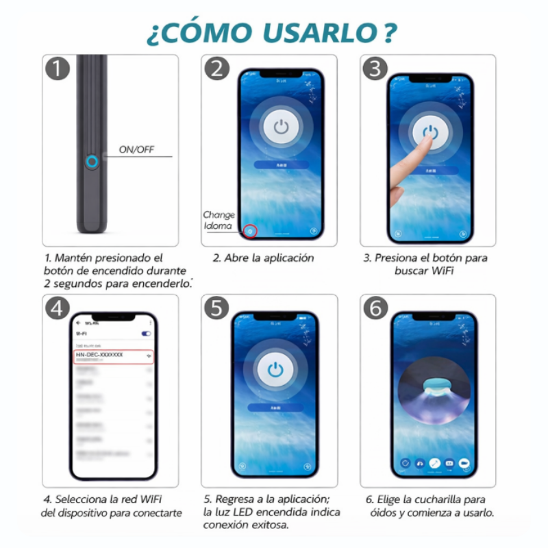Limpiador de oídos con cámara - APP para celular con visual inteligente inalámbrico
