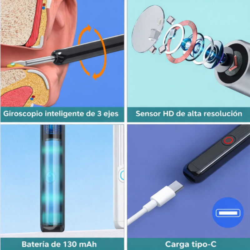 Limpiador de oídos con cámara - APP para celular con visual inteligente inalámbrico