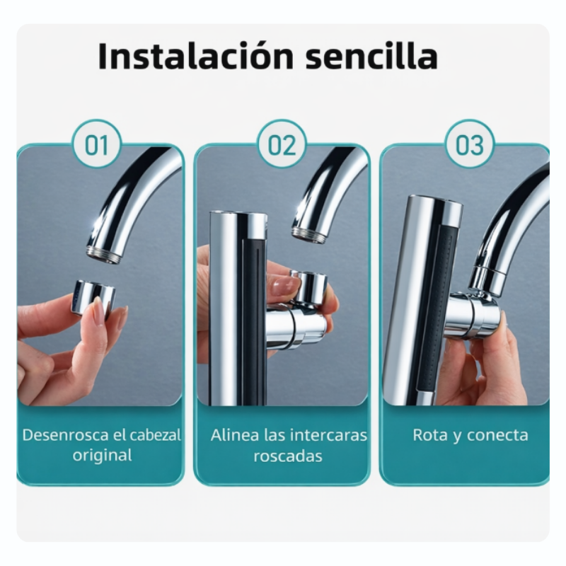 Llave de grifo 4 en 1 para fregadero de cocina: Cabezal giratorio 360° Universal