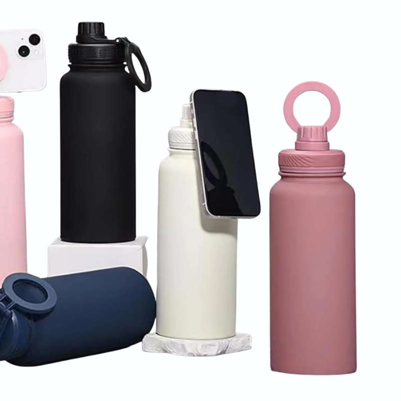 Botella Térmica de Acero Inoxidable 800 ml con Soporte Magnético para Celular
