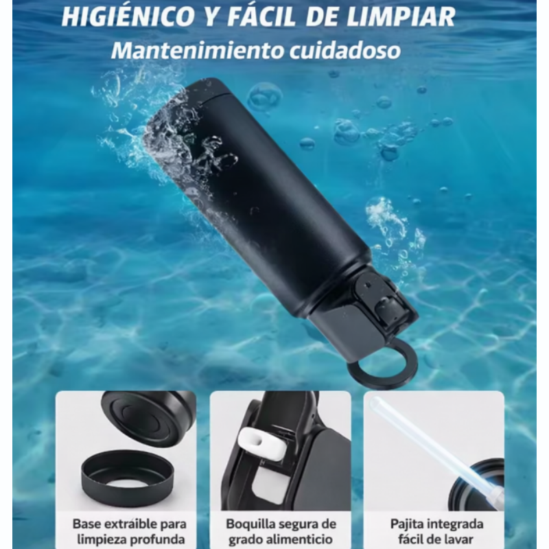 Botella Térmica de Acero Inoxidable 800 ml con Soporte Magnético para Celular