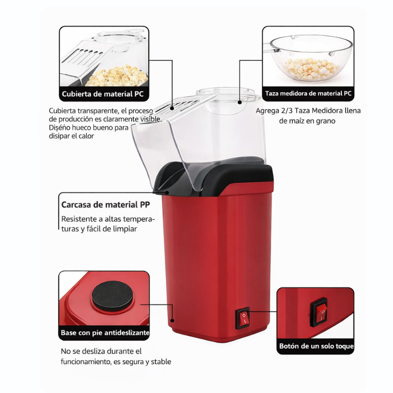 Máquina de Palomitas Eléctrica 1200W – Preparación Rápida con Aire Caliente