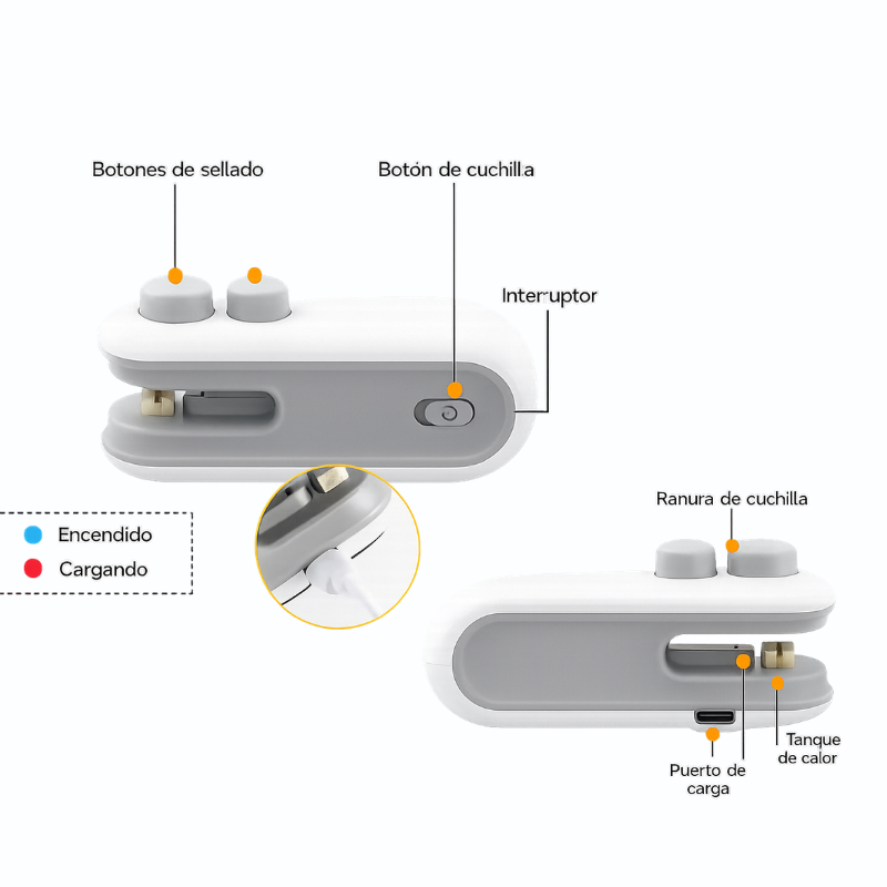 Mini Sellador Térmico Portátil USB 2 en 1 – Sella y Corta Bolsas